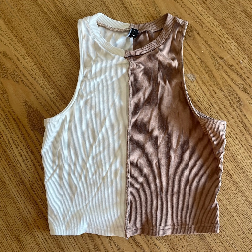 Zara Cream and Brown Ribbed Crop Top